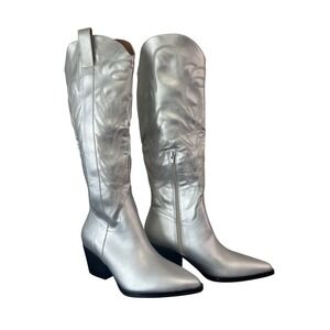 Oasis Society Silver Metallic Vegan Leather Western Cowboy Boots Womens 7.5